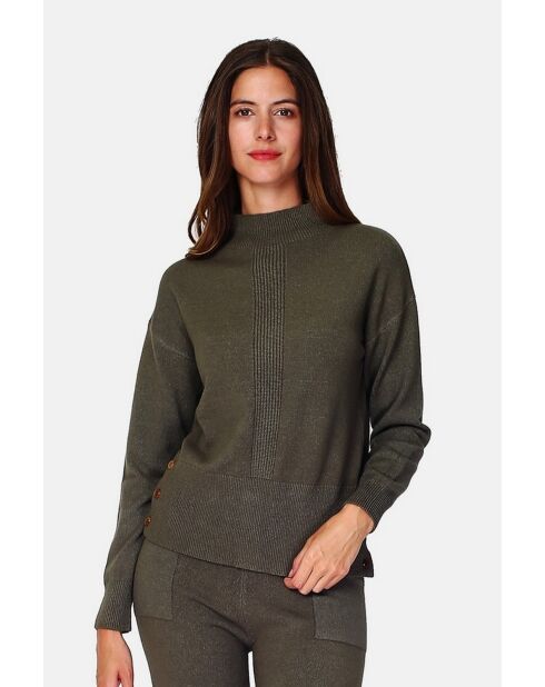 Pull en Cachemire 4 fils mélangé Agathe kaki