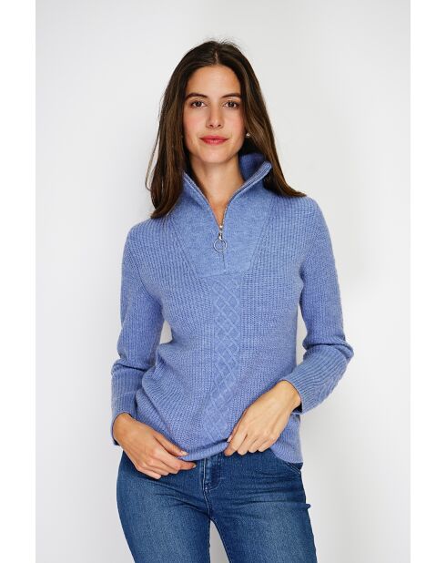 Pull en Cachemire mélangé zippé Olga bleu jeans