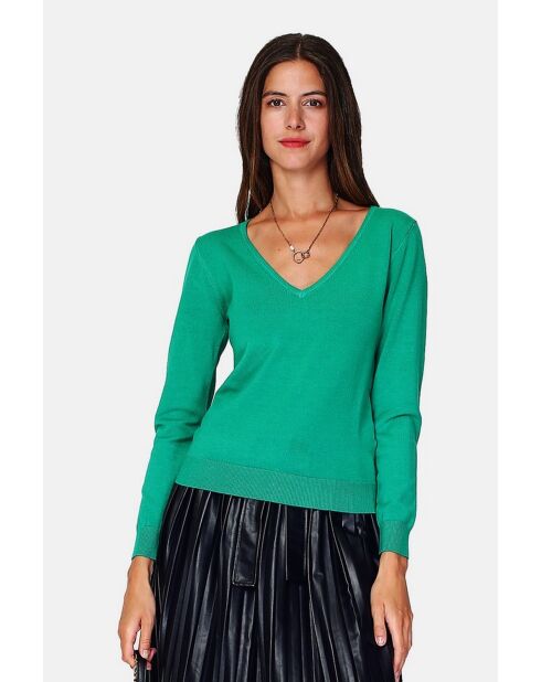 Pull en Cachemire 3 fils mélangé Iris vert virid