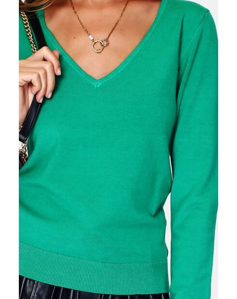 Pull en Cachemire 3 fils mélangé Iris vert virid