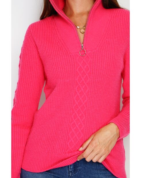Pull en Cachemire mélangé zippé Olga fushia
