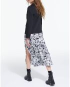 Jupe 100% Soie Longue Romantic Garden noir/blanc