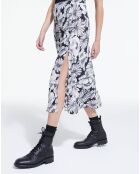 Jupe 100% Soie Longue Romantic Garden noir/blanc