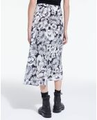 Jupe 100% Soie Longue Romantic Garden noir/blanc