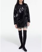 Manteau double boutonnage avec détails Velours noir