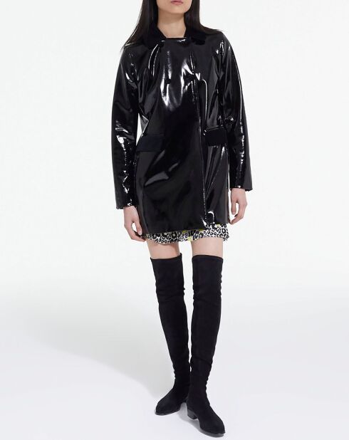 Manteau double boutonnage avec détails Velours noir