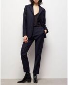 Pantalon de Costume 100% Laine détail taille élastique marine