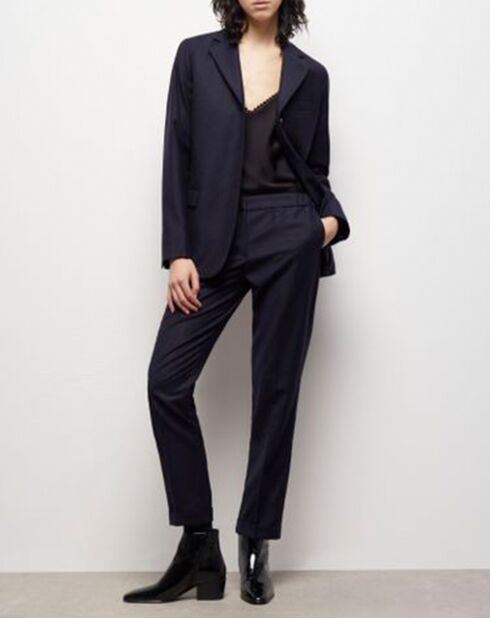 Pantalon de Costume 100% Laine détail taille élastique marine