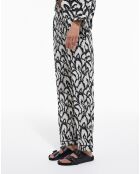 Pantalon 100% Soie Taille élastique détail une poche arriere blanc cassé/noir