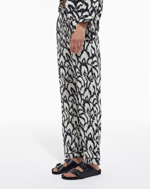 Pantalon 100% Soie Taille élastique détail une poche arriere blanc cassé/noir