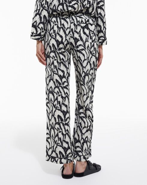 Pantalon 100% Soie Taille élastique détail une poche arriere blanc cassé/noir