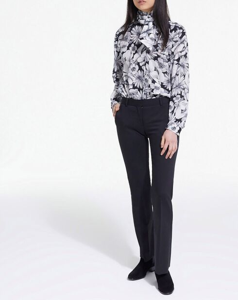 Pantalon de Costume en Laine bas évasé détail bande Satin noir