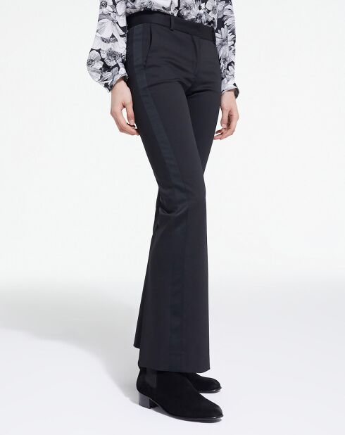 Pantalon de Costume en Laine bas évasé détail bande Satin noir