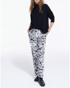 Pantalon 100% Soie Romantic Garden noir/blanc