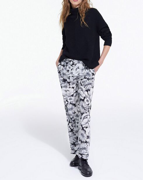 Pantalon 100% Soie Romantic Garden noir/blanc