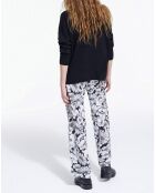Pantalon 100% Soie Romantic Garden noir/blanc