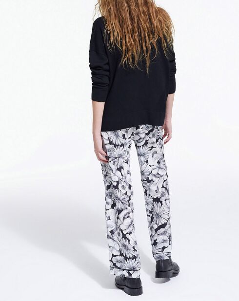 Pantalon 100% Soie Romantic Garden noir/blanc