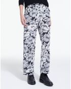 Pantalon 100% Soie Romantic Garden noir/blanc