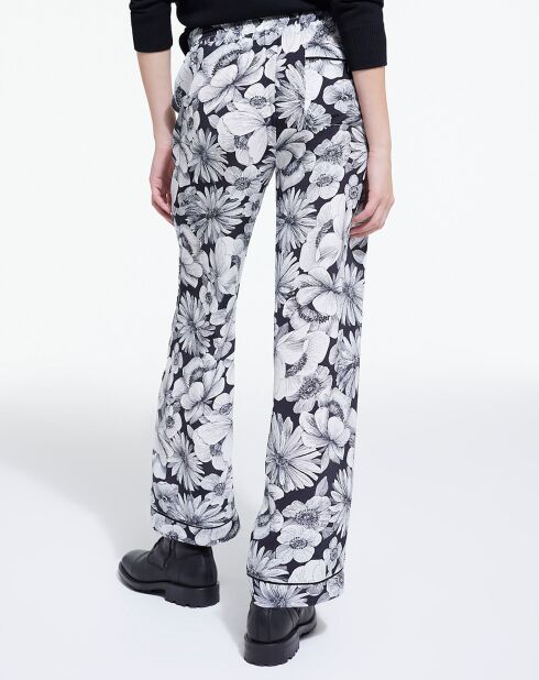 Pantalon 100% Soie Romantic Garden noir/blanc