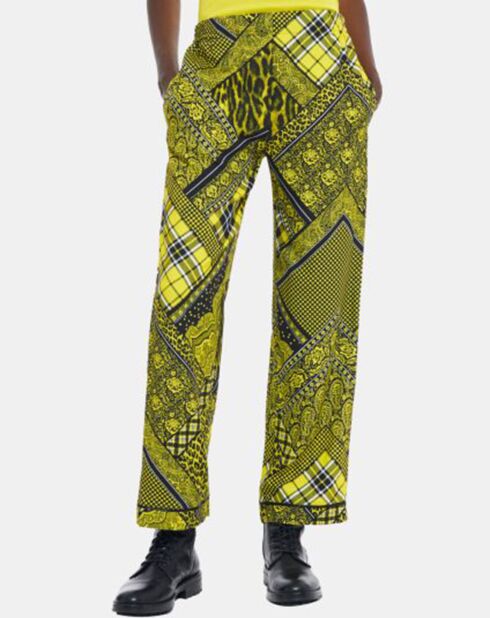 Pantalon Droit Fluide noir/jaune
