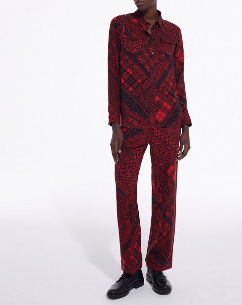 Pantalon Droit Fluide rouge/noir