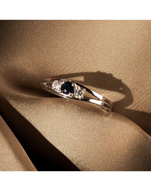Marine Sapphire & Zirkonia ring in witgoud