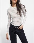 Pull en Laine mélangée Pointelle avec détails Brodés beige clair