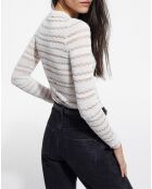 Pull en Laine mélangée Pointelle avec détails Brodés beige clair
