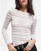 Pull en Laine mélangée Pointelle avec détails Brodés beige clair