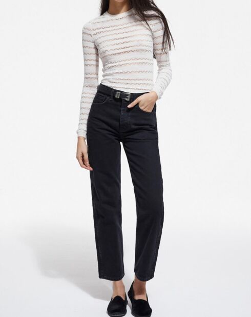 Pull en Laine mélangée Pointelle avec détails Brodés beige clair