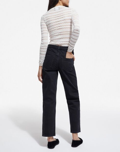 Pull en Laine mélangée Pointelle avec détails Brodés beige clair