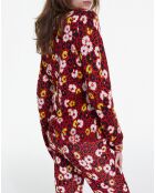 Pull 100% Laine col rond en Jacquard Fleurie rouge foncé