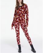 Pull 100% Laine col rond en Jacquard Fleurie rouge foncé