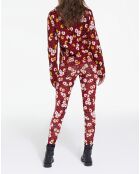 Pull 100% Laine col rond en Jacquard Fleurie rouge foncé