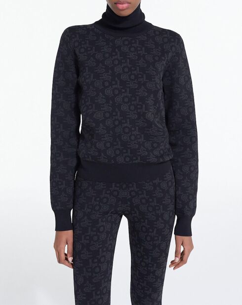 Pull col montant en Jacquard Logo All Over noir/gris foncé