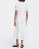 Robe Longue manches courtes Flower Embroidery blanche