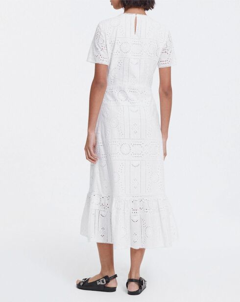 Robe Longue manches courtes Flower Embroidery blanche