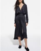 Robe Longue manches longues Boutons Fleurs noire