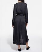 Robe Longue manches longues Boutons Fleurs noire