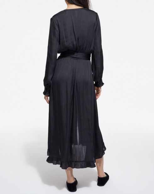 Robe Longue manches longues Boutons Fleurs noire