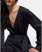 Robe Longue manches longues Boutons Fleurs noire
