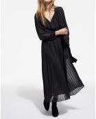 Robe longue plissée avec ceinture en Velours noire
