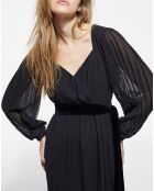 Robe longue plissée avec ceinture en Velours noire