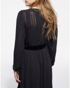 Robe longue plissée avec ceinture en Velours noire