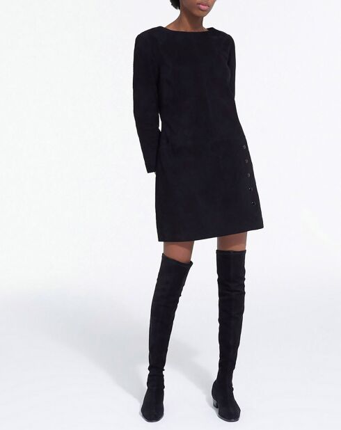 Langärmliges Kurzkleid aus Ziegenleder in Schwarz
