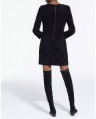 Robe courte en Velours de Cuir de Chèvre manches longues noire