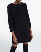 Robe courte en Velours de Cuir de Chèvre manches longues noire