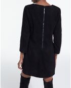 Robe courte en Velours de Cuir de Chèvre manches longues noire