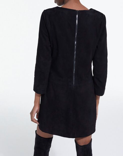 Robe courte en Velours de Cuir de Chèvre manches longues noire
