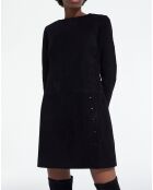 Robe courte en Velours de Cuir de Chèvre manches longues noire
